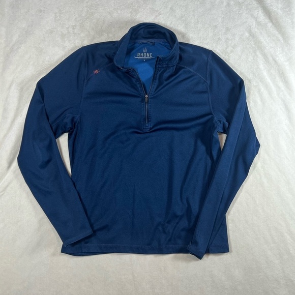 Rhone Small Performance Pullover Navy Quarter Zip 1/4 Zip Sweater Stretch Cotton - Picture 1 of 9